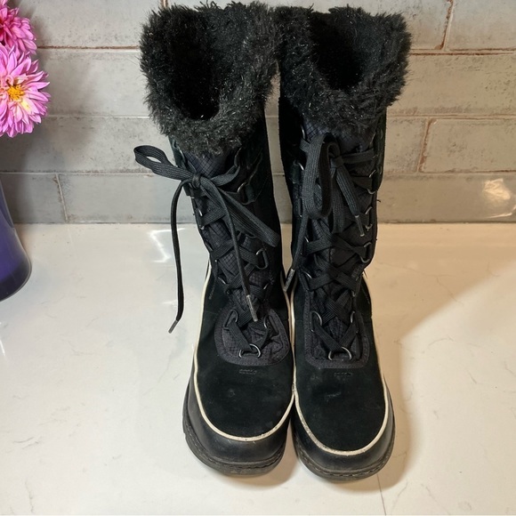 Sorel High Black Suede Mid Calf Lace Up Winter Boots 7 - Picture 3 of 13